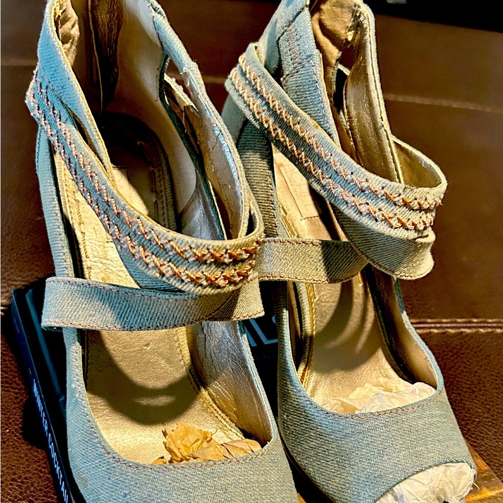 Rachel Roy high heel jeans material with peekaboo toes out to add to your closet